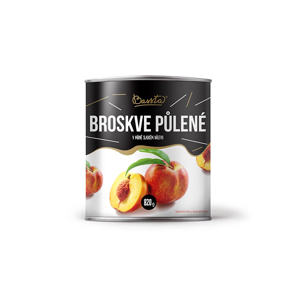 BASSTA Broskve půlené v mírně sladkém nálevu 820 g