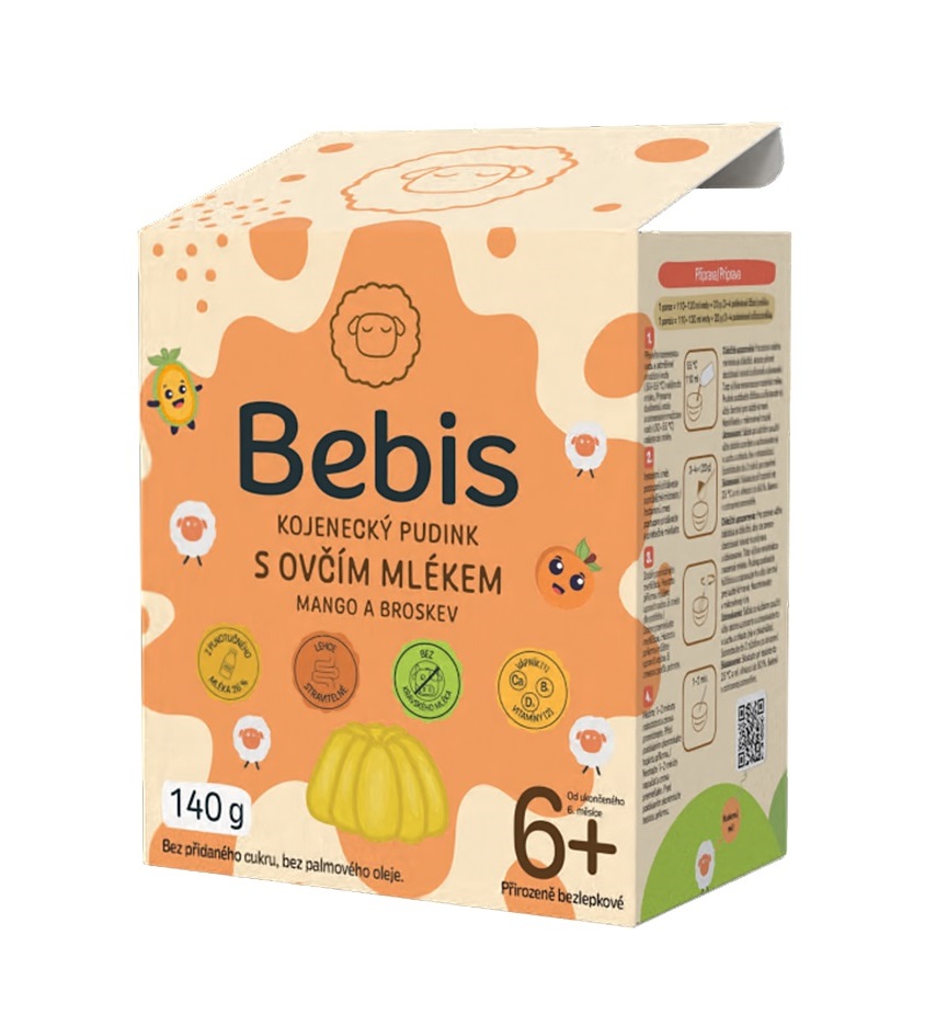 Bebis Kojenecký pudink s ovčím mlékem mango a broskev 140 g