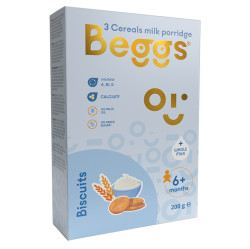 BEGGS Mléčná 3 zrnná kaše se sušenkami 6m+ 200 g