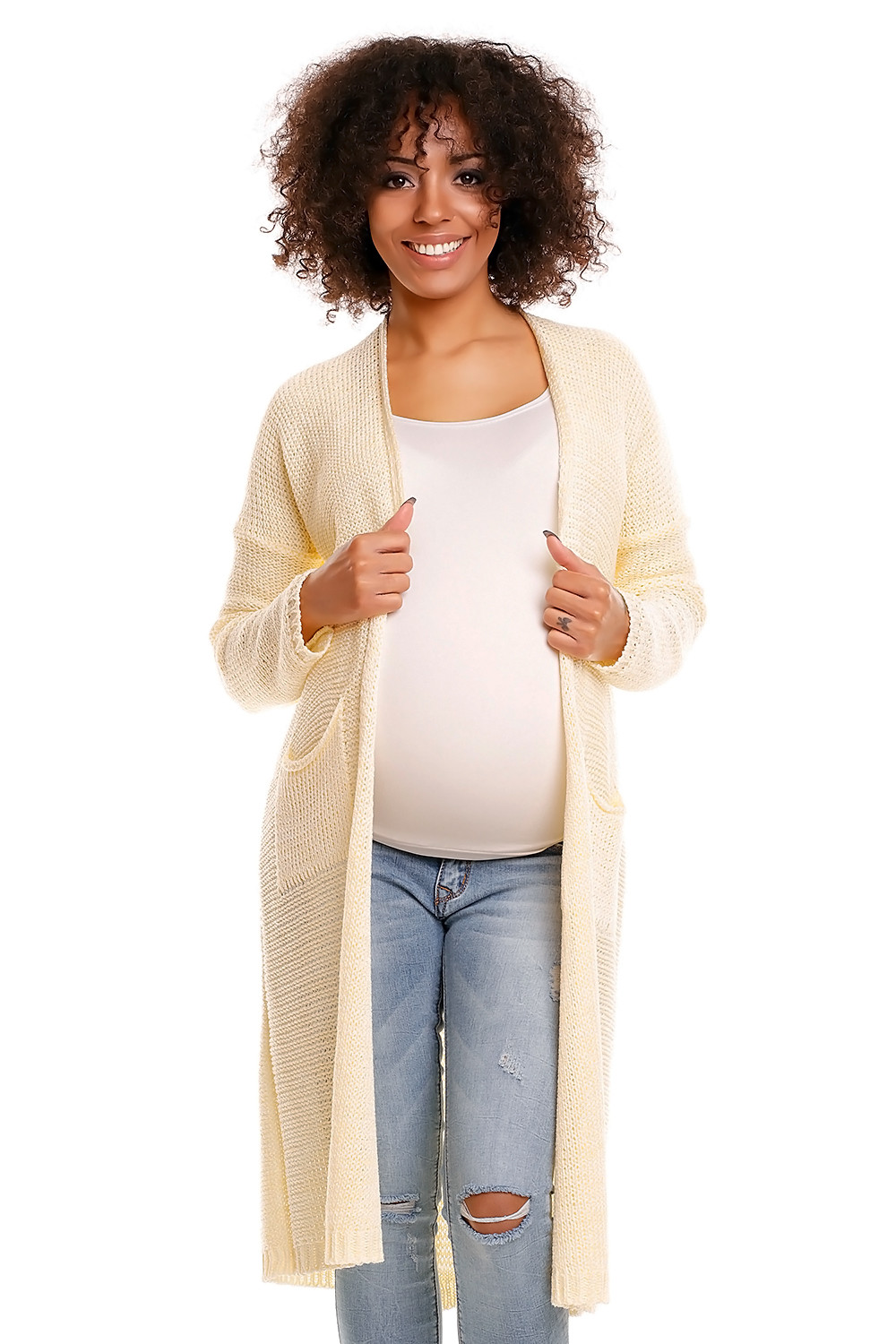 bemaamaa Svetříkový plášť s kapsami MERY - žlutý