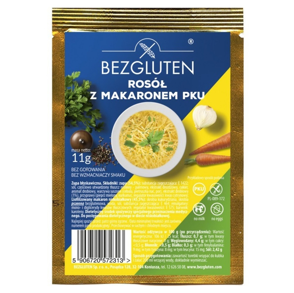 BEZGLUTEN Polévka PKU kuřecí vývar s nudlemi nízkobílkovinný 11 g
