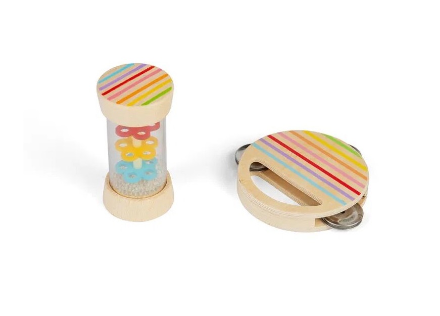 Bigjigs Toys Dešťová hůlka a tamburína 2 ks