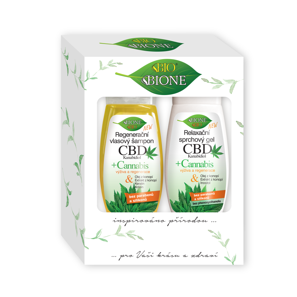 BIO BIONE CBD - regenerační vlasový šampon + sprchový gel dárková kazeta 2 ks