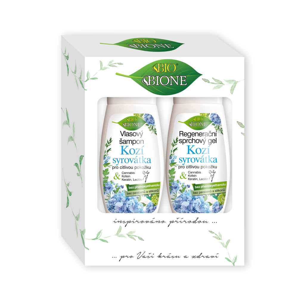 BIO BIONE Kozí syrovátka šampon + regenerační sprchový gel dárková kazeta 2 ks