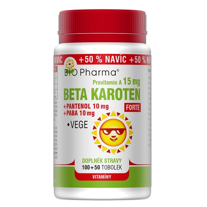BIO PHARMA Betakaroten Forte 15 mg + Pantenol + PABA 100+50 tobolek