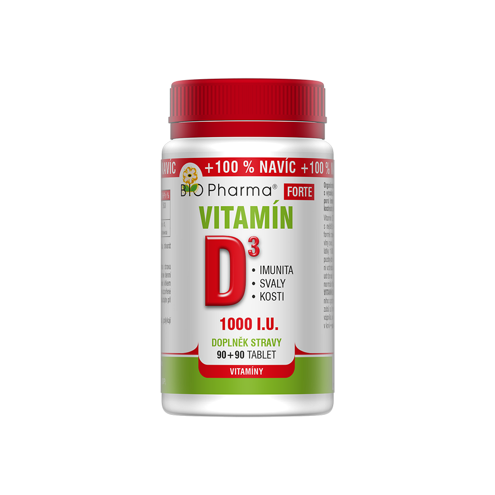 BIO PHARMA Vitamín D3 Forte 1000 I.U. 90+90 tablet