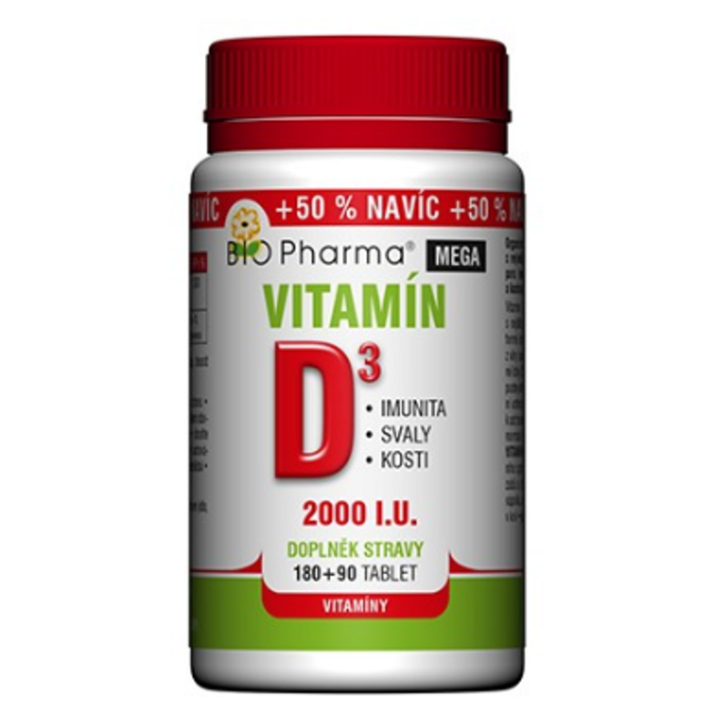 BIO PHARMA Vitamín D3 mega 2000 I.U. 180+90 tablet