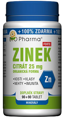 BIO PHARMA Zinek citrát Forte 25 mg 180 tablet