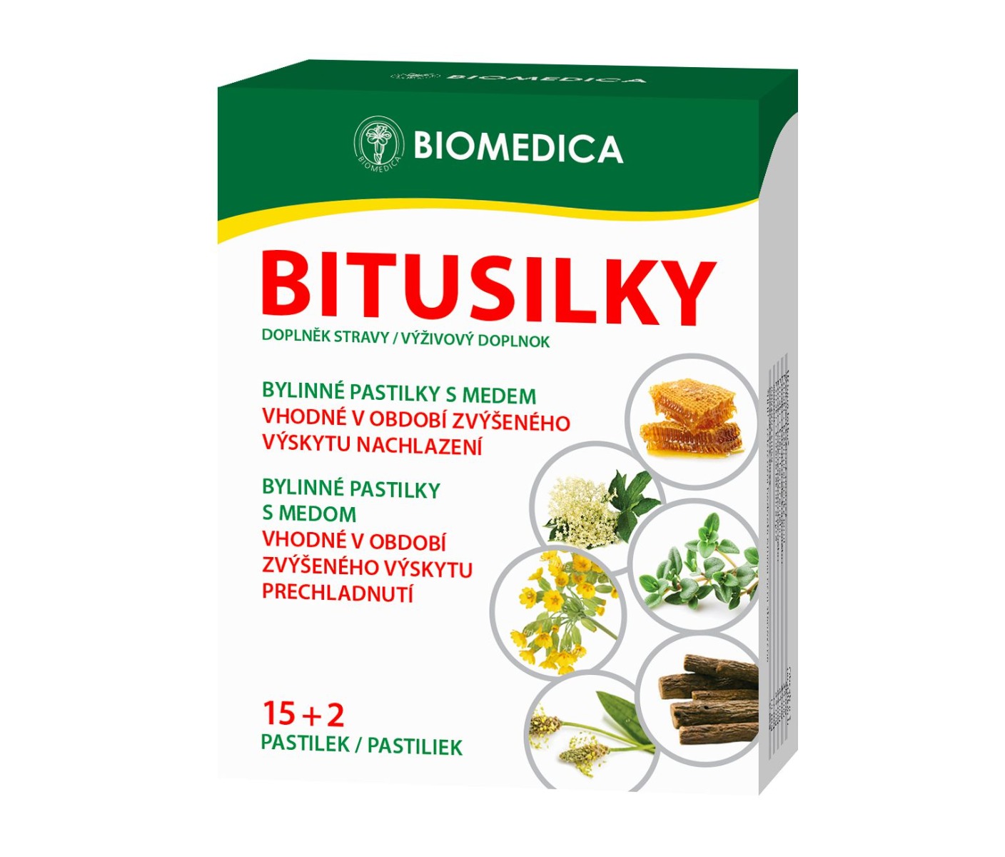 Biomedica Bitusilky bylinné pastilky s medem 15+2 pastilek