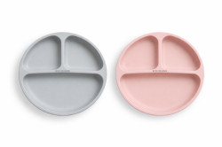 BocioLand 2x Silikonový talíř, tříkomorový - růžový, šedý
