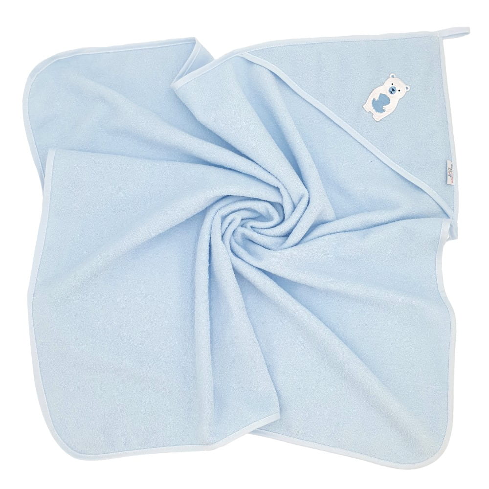 BocioLand Osuška s kapucí a oušky Medvídek, 100x100 cm - modrý