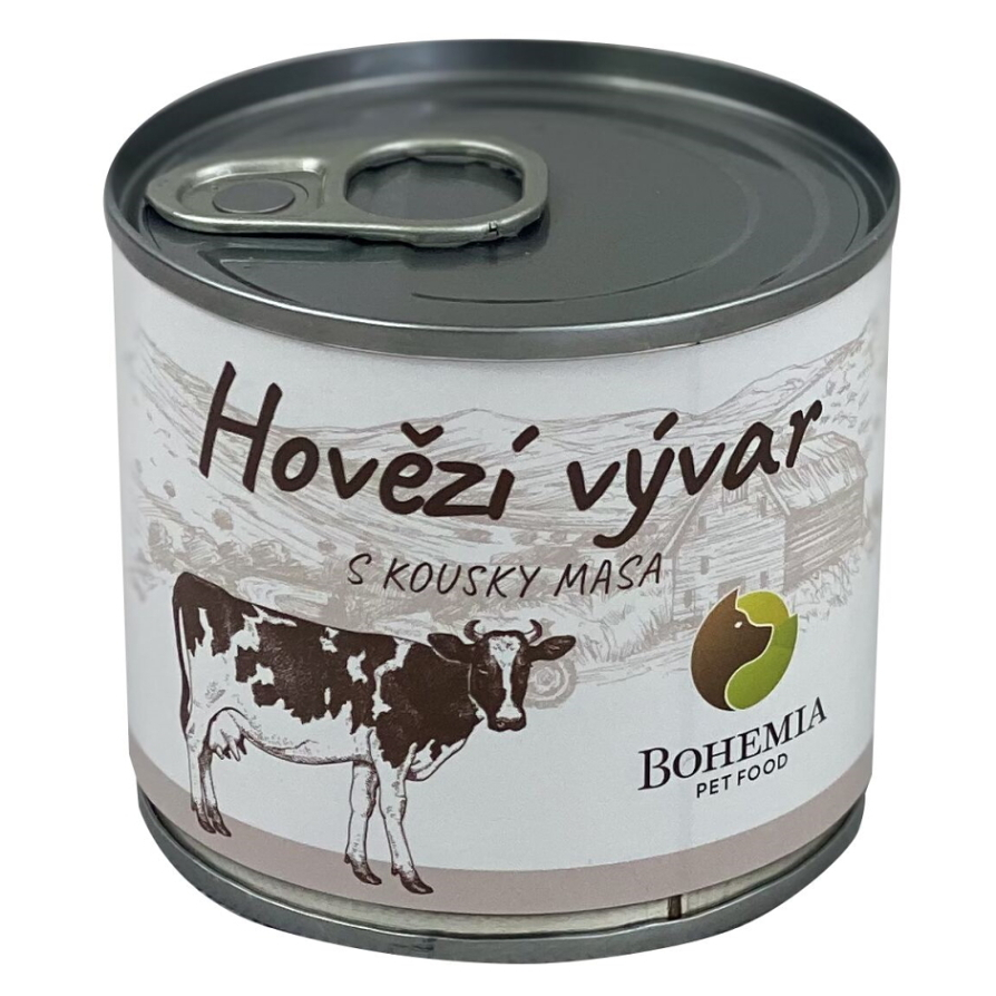 BOHEMIA PET FOOD Vývar hovězí s kousky masa pro psy 140 ml