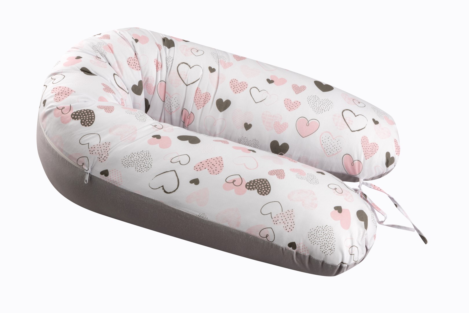 Bomimi ADOS kojící polštář 150x30, SRDÍČKA růžová/šedá