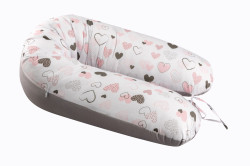 Bomimi ADOS kojící polštář 150x30, SRDÍČKA růžová/šedá