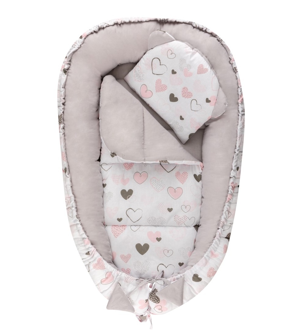 Bomimi HAGI Hnízdečko s polštářkem soft, SRDÍČKA šedá