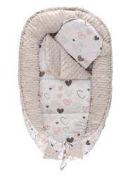 Bomimi HARMO Hnízdečko s polštářkem minky, SRDÍČKA šedá