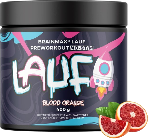 BRAINMAX LAUF Preworkout, bez kofeinu, červený pomeranč 400 g