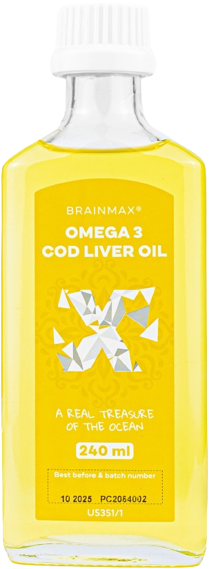 BRAINMAX Omega 3, Olej z tresčích jater, citrón 240 ml