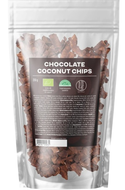 BRAINMAX PURE Chocolate Coconut chips, Kokosové chipsy v čokoládě, BIO 250 g
