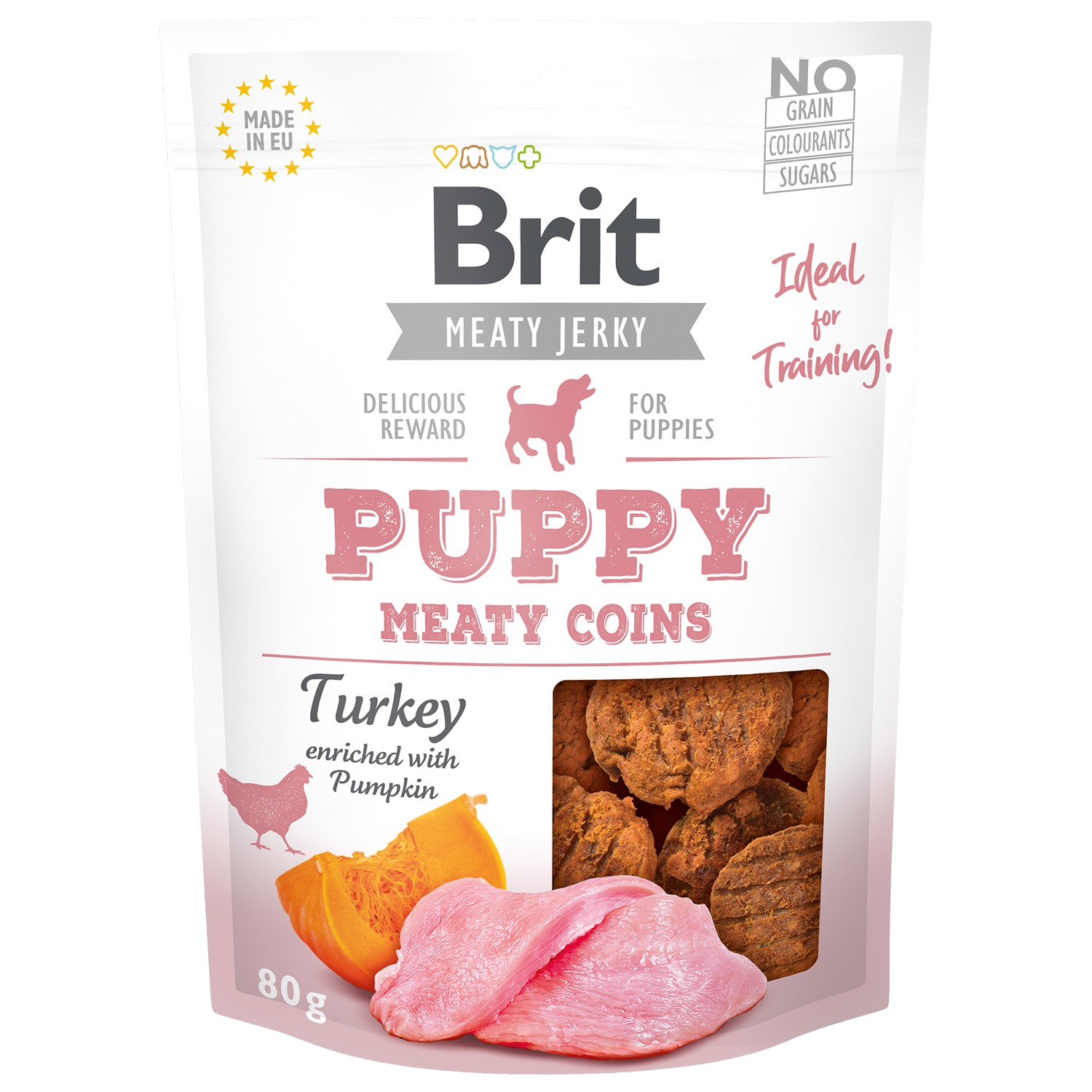 BRIT Jerky Puppy Turkey Meaty Coins pamlsky pro štěňata 80 g