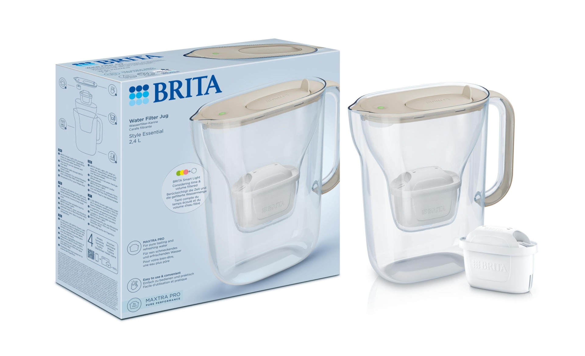 BRITA Style Essential 2,4 l filtrační konvice písková + 1 filtr na měkkou vodu