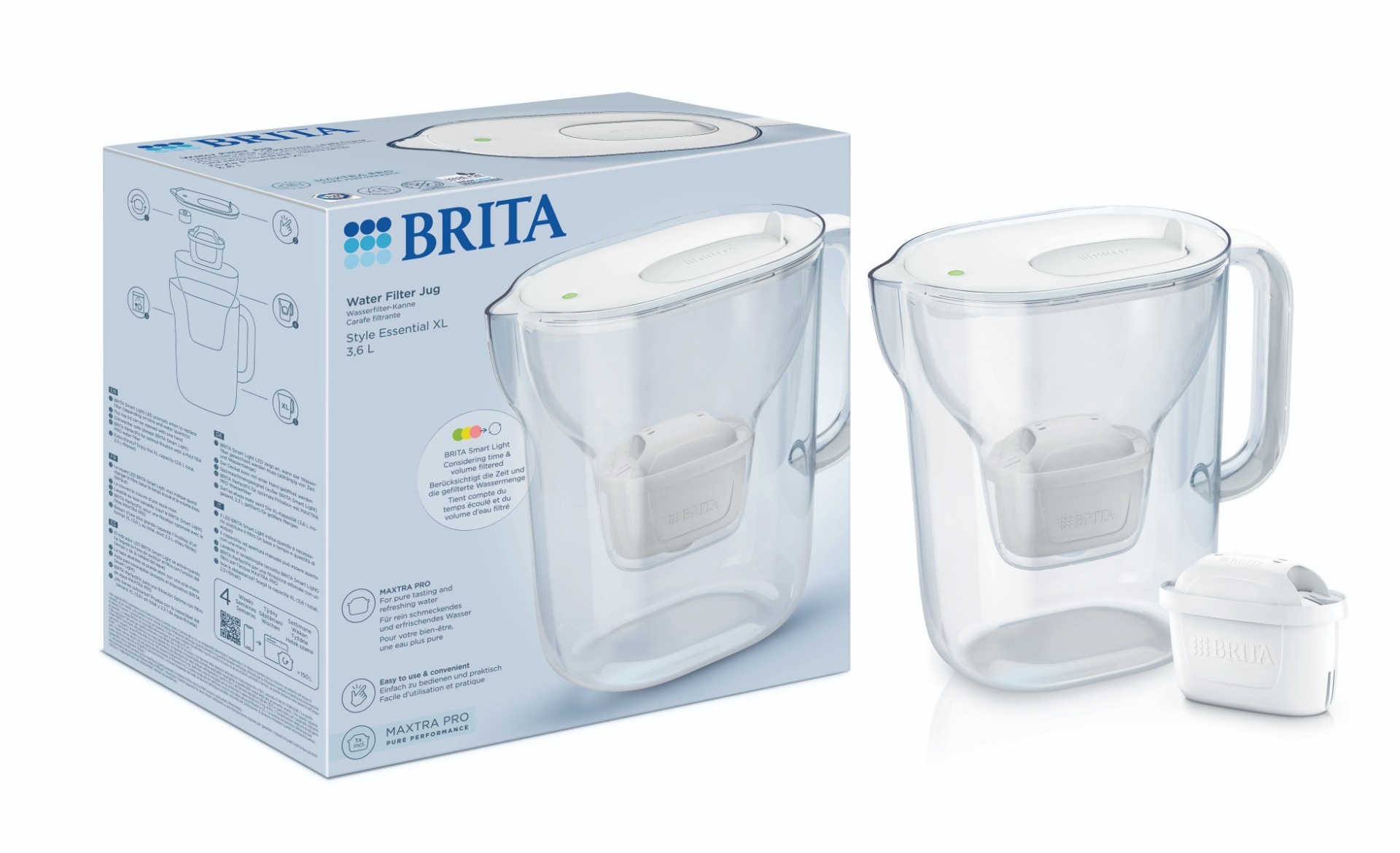 BRITA Style Essential XL 3,6 l filtrační konvice + 1 filtr bílá