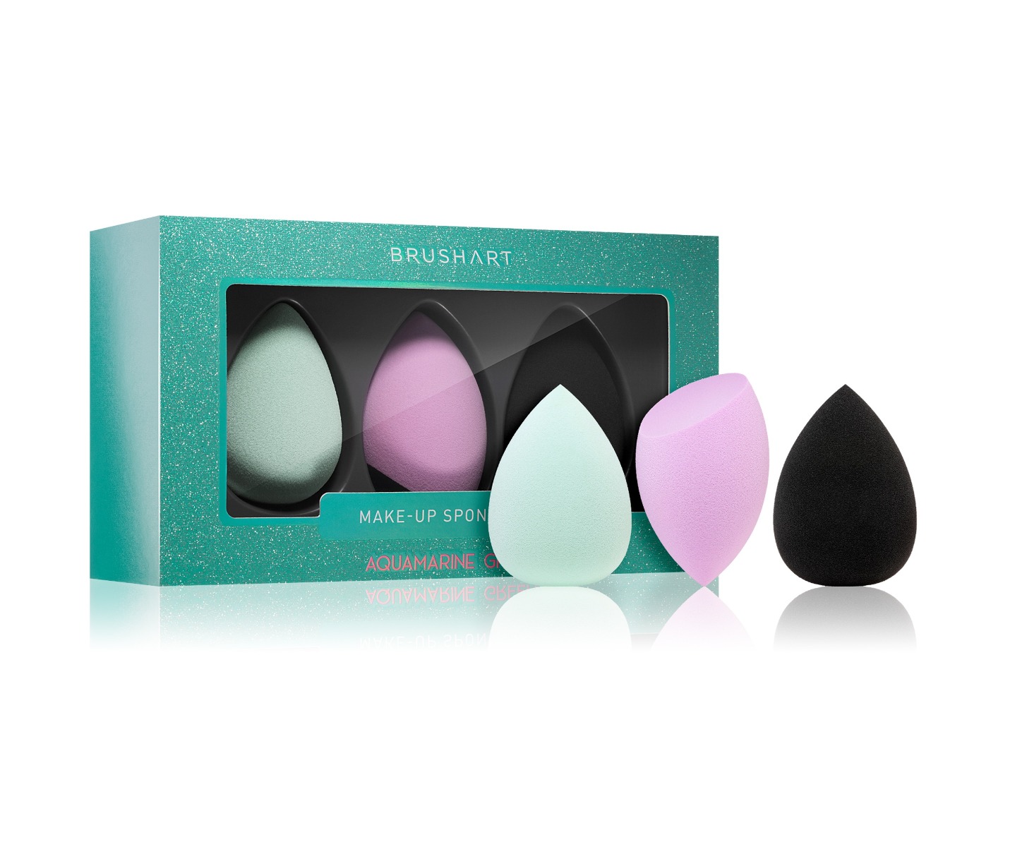 BrushArt Sada houbiček na make-up 3 ks Aquamarine Green