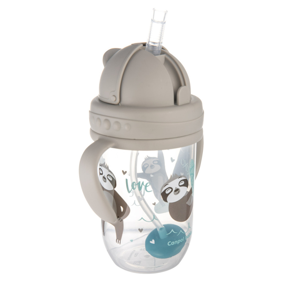 CANPOL BABIES Exotic animals nevylévací hrneček se slámkou a závažím šedý 6m+  270 ml