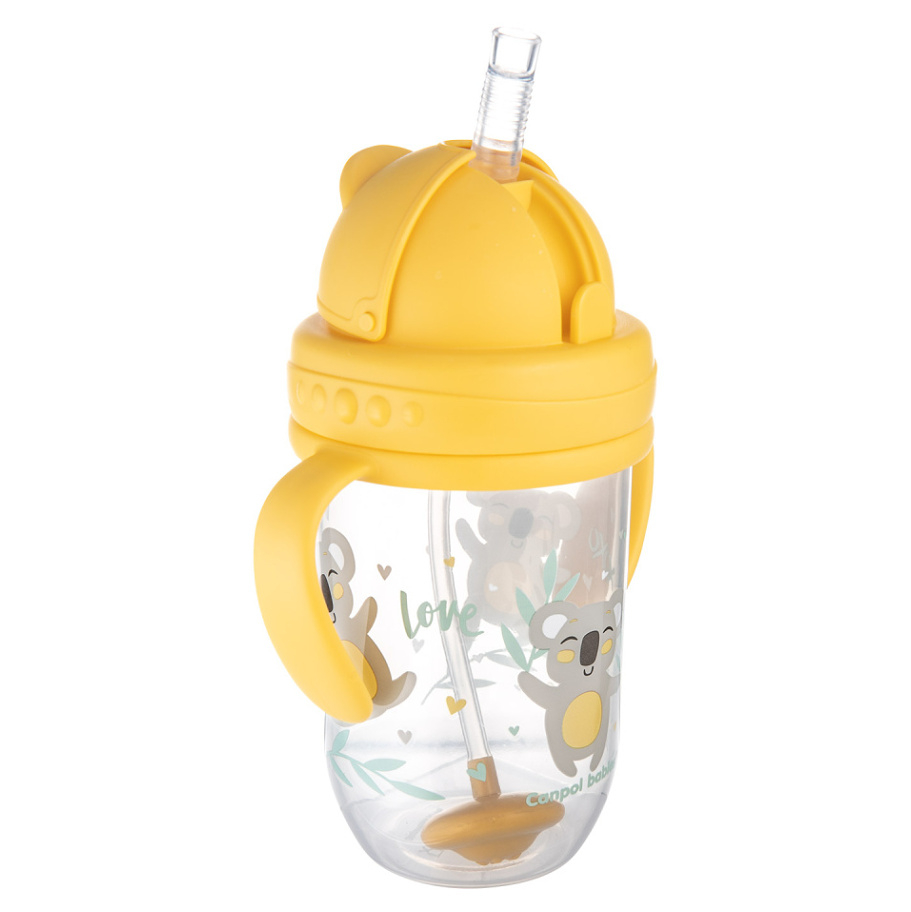 CANPOL BABIES Exotic animals nevylévací hrneček se slámkou a závažím žlutý 6m+ 270 ml
