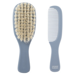 CANPOL BABIES Hřeben a kartáč přírodní měkký gold modrý 2 kusy