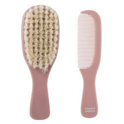 CANPOL BABIES Hřeben a kartáč přírodní měkký gold růžový 2 kusy