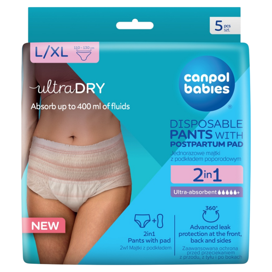 CANPOL BABIES Jednorázové poporodní kalhotky 2v1 L/XL 5 kusů
