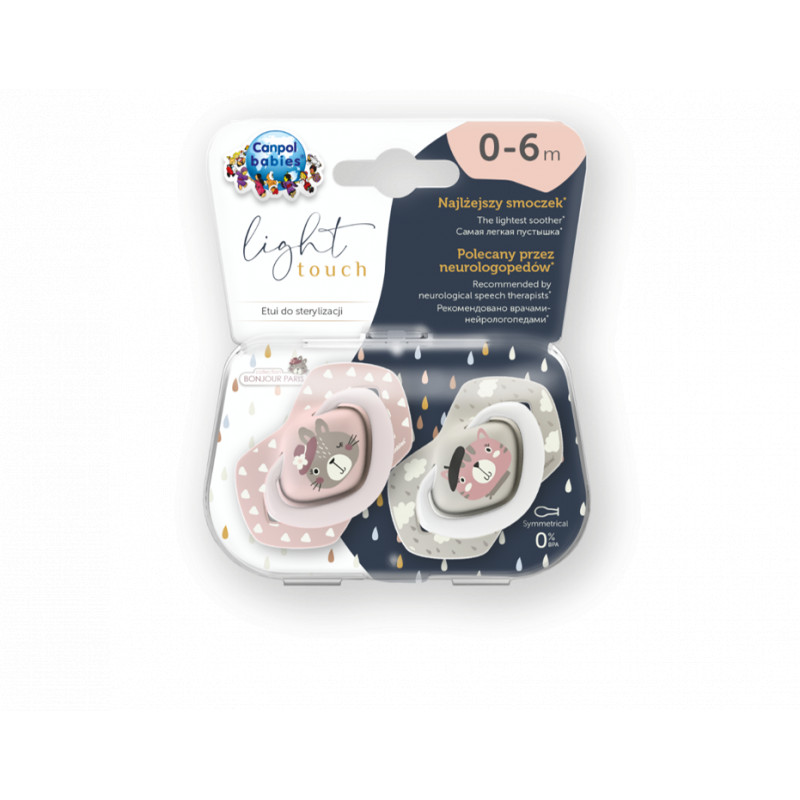 CANPOL BABIES Set symetrických silikonových dudlíků 0-6m Bonjour Paris růžový 2 ks