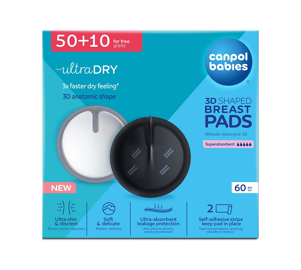Canpol babies Tvarované prodyšné vložky do podprsenky 3D 50+10 ks černé
