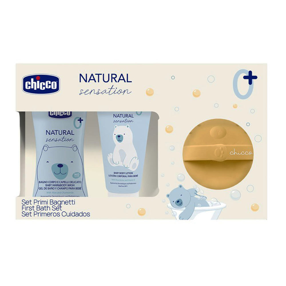 Chicco Dárková sada kosmetiky Natural Sensation + silikonová mycí houbička méďa