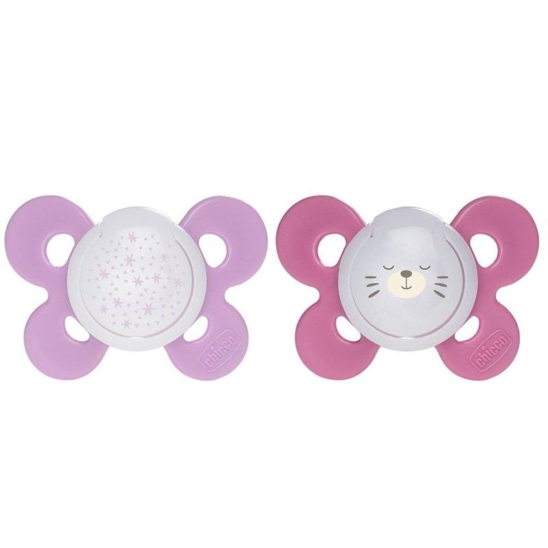 Chicco Dudlík Physio Comfort silikon noční 16-36m dívka - hvězdy/méďa 2 ks