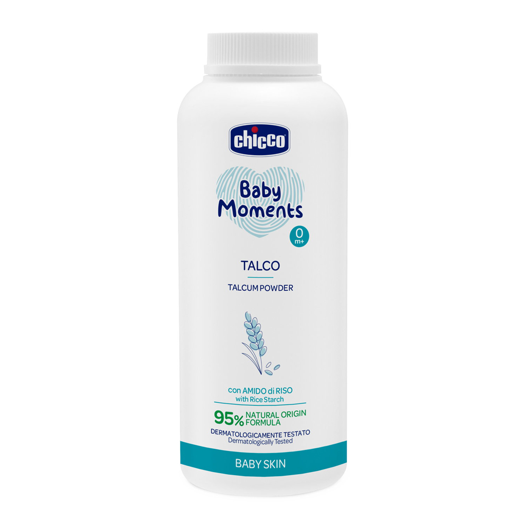 CHICCO Pudr dětský Baby Moments s ryžovým škrobem 95 % přírodních složek, 150 g