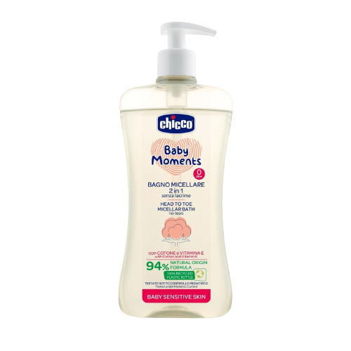 CHICCO Šampon micelární na vlasy a tělo s dávkovačem Baby Moments Sensitive 94% přírod. složek 500 ml