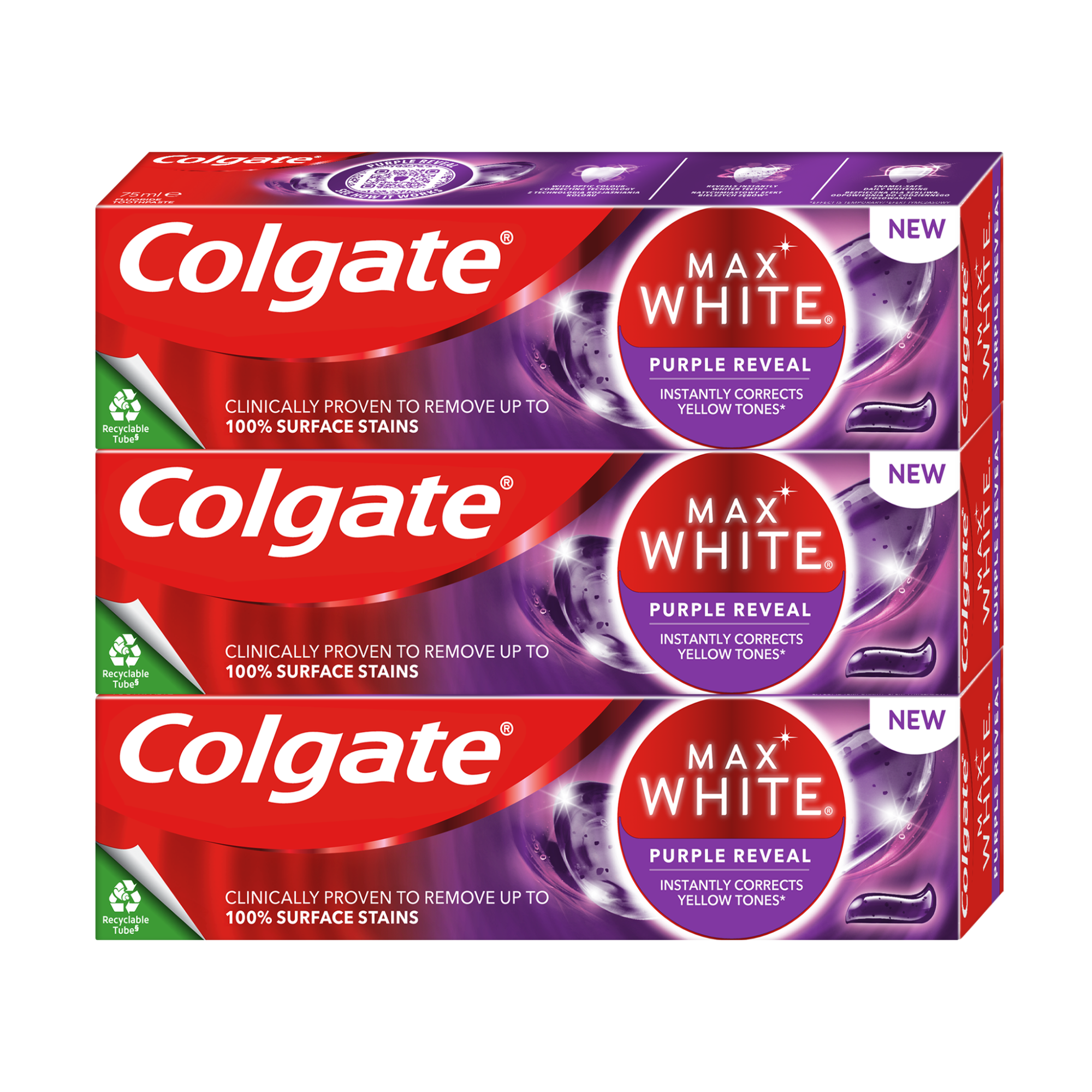 COLGATE Max White Purple Reveal bělicí zubní pasta 3 x 75 ml
