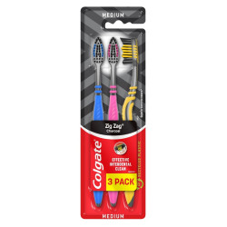 COLGATE Zubní kartáček  ZIG ZAG Charcoal Medium 3 ks