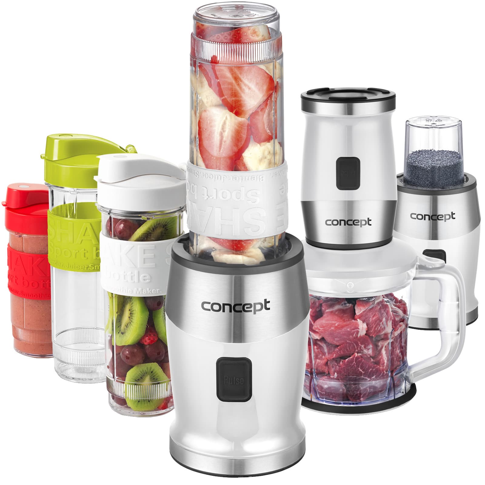 CONCEPT Fresh&Nutri Bílý smoothie mixér, chopper, mlýnek + 2 lahve 570 ml + 400 ml