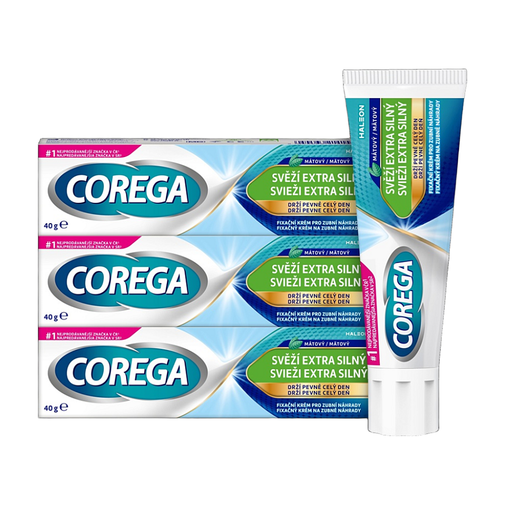 COREGA Fixační extra silný krém svěží dech 3 x 40 g