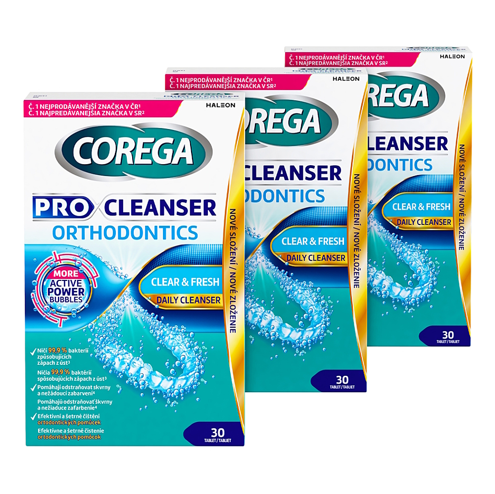 COREGA Pro cleanser orthodontics čistící tablety pro rovnátka 3x30 ks