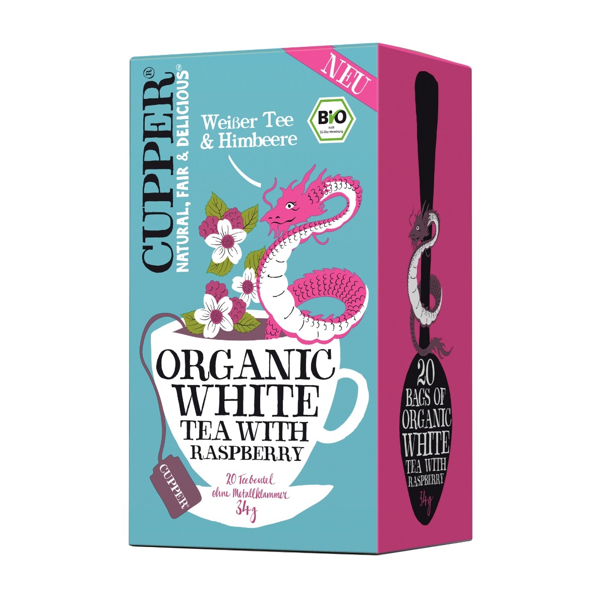 Cupper BIO Bílý čaj a Malina porcovaný čaj 20x1,7 g