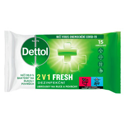DETTOL Dezinfekční ubrousky 2v1 na ruce a povrchy 15 ks