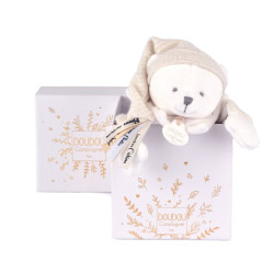 Doudou et Compagnie Paris Dárková sada Plyšový muchláček medvídek s čepičkou béžový 25 cm