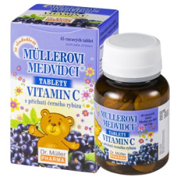 DR.MULLER Müllerovi medvídci s vitamín C s příchutí černý rybíz, cucavé tablety 45 pastilek