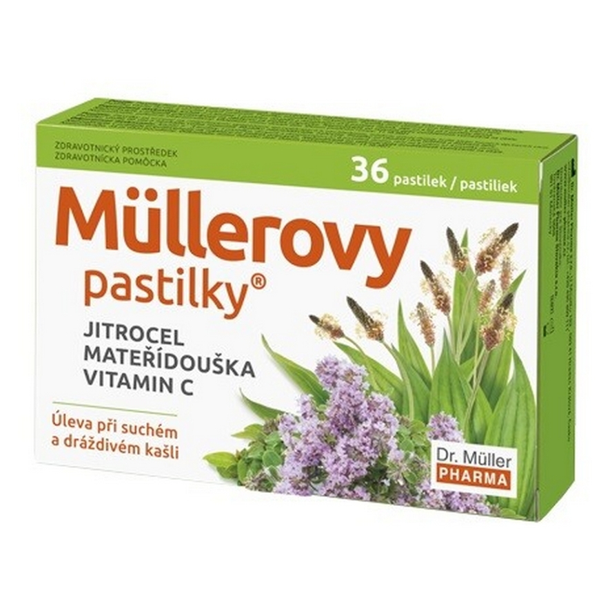 DR. MÜLLER Müllerovy pastilky s jitrocelem, mateřídouškou a vitaminem C 36 pastilek