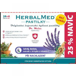 DR. WEISS Herbalmed pastilky bez cukru šalvěj + ženšen + vitamín C 24 + 6 kusů