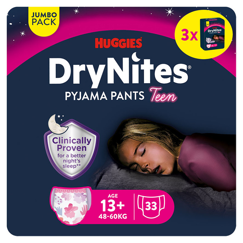 DRY NITES® Jumbo Natahovací kalhotky pro dívky od 13+ let 33 kusů